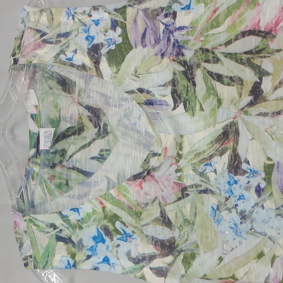 Tank Top Tunic Hip Length Sleeveless Pastel Floral Print On White Lace Trim EUC - Picture 3 of 11